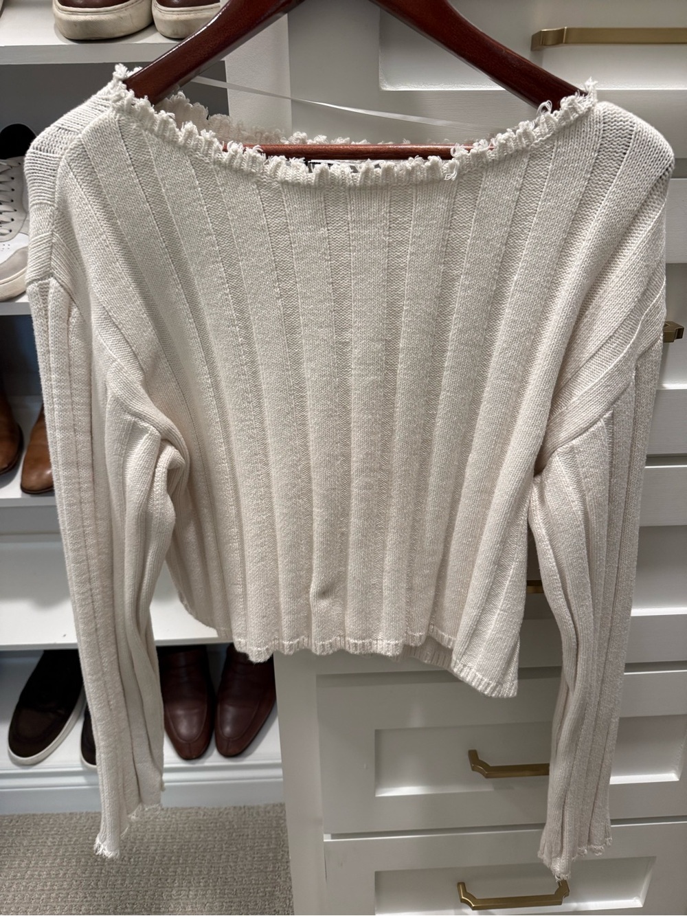 Alexander Wang Cream Ribbed Off-the-Shoulder Sweater